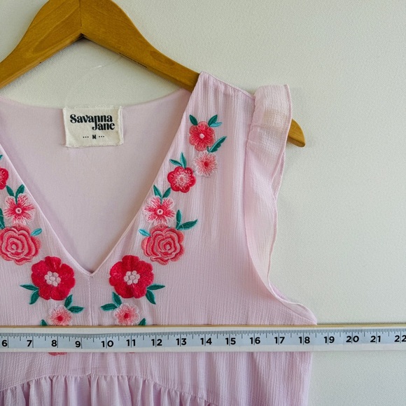 Savanna Jane Embroidered Floral Babydoll Dress Mini Medium Pink Summer Casual - Picture 4 of 8